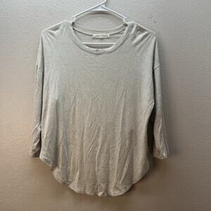 Joah Brown Top Long Sleeve Rayon Soft Stretch One Size High Low Cropped Back